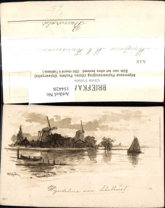 154428,Künstler Ak A. Heide Windmühlen Landschaft Boot Segelboot