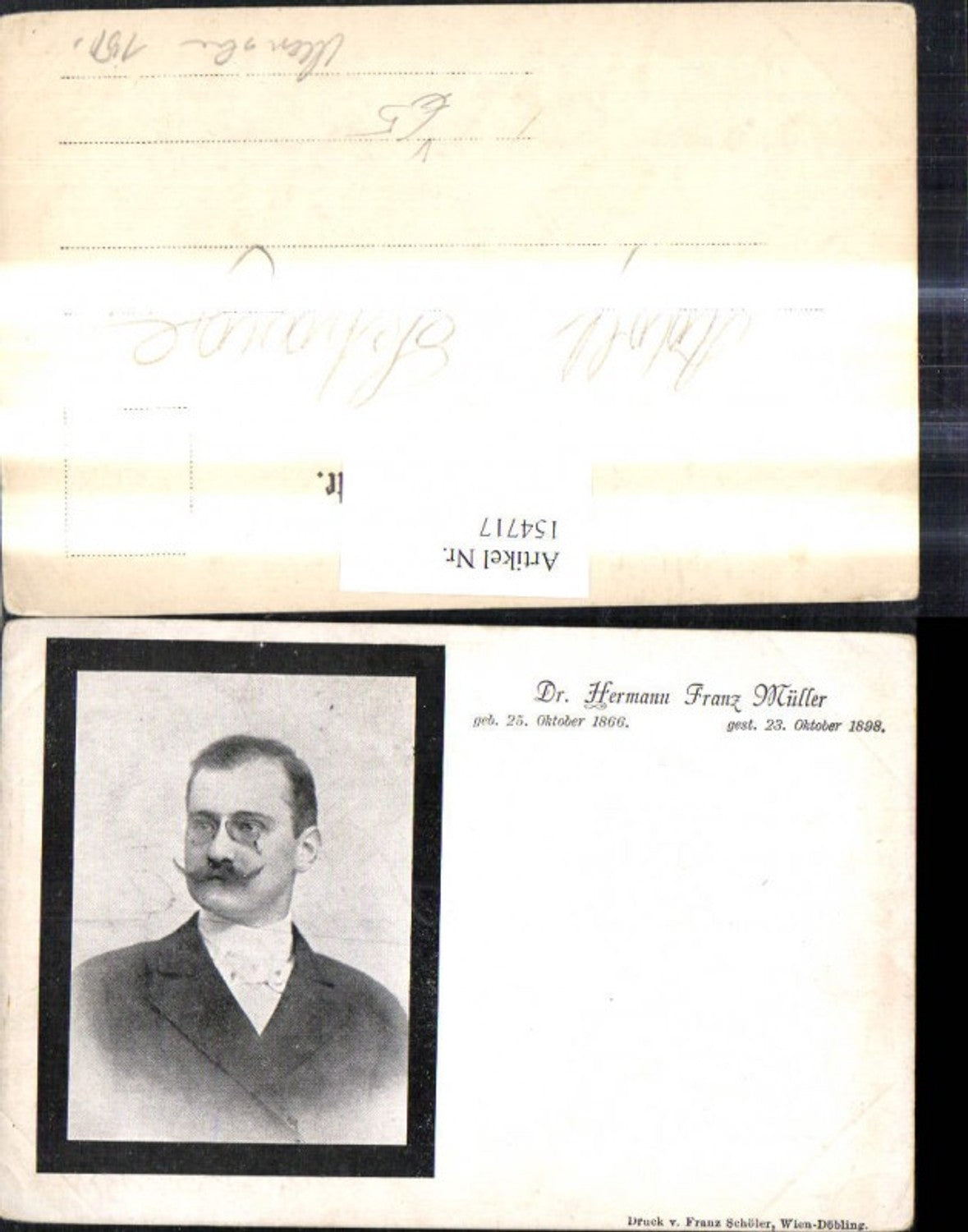 154717,Dr. Hermann Franz Müller Komponist Andenkenkarte pub Franz Schöler Wien