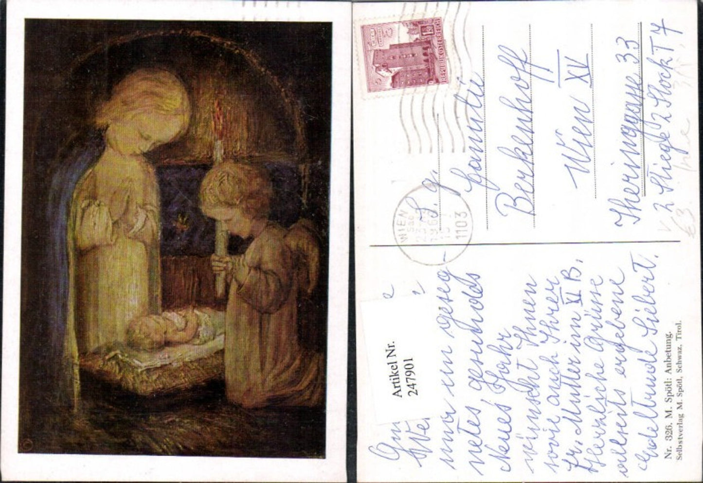 247901,Künstler AK M. Spötl 326 Anbetung Engel Kerze Jesuskind