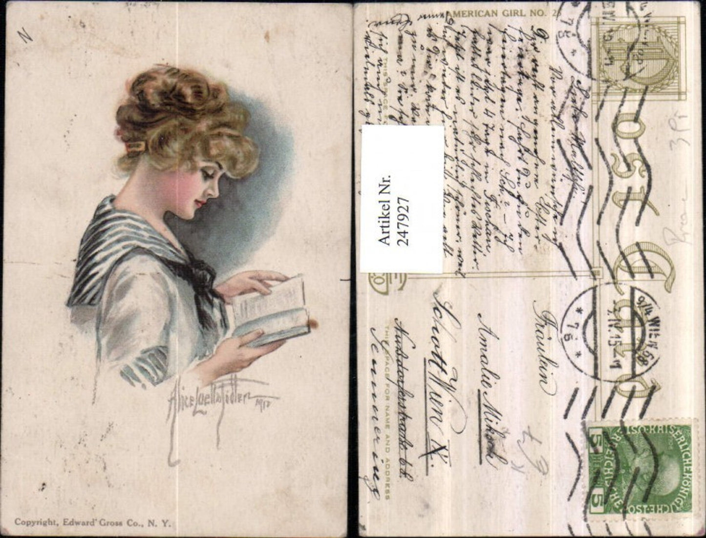 247927, Artist AK Alice Luella Fidler Woman Girl with Cloth Reading