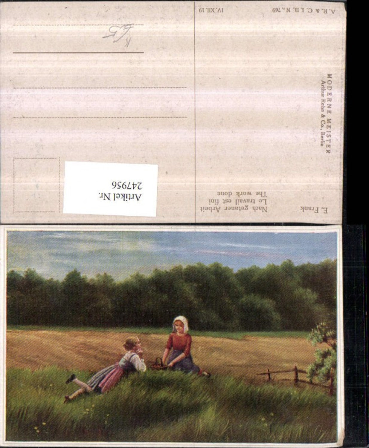 247956, Artist AK Frank Elly After work, women and girls in the meadow, field, basket