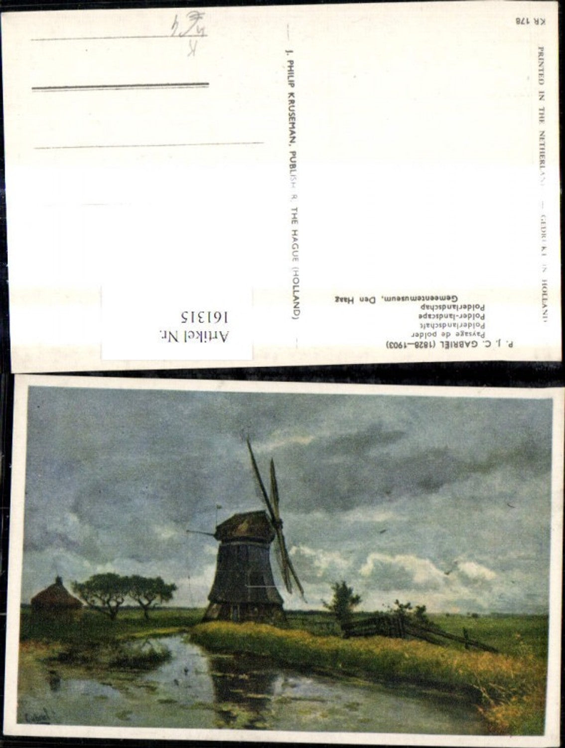 161315,Künstler Ak P. J. C. Gabriel Polderlandschaft Windmühle