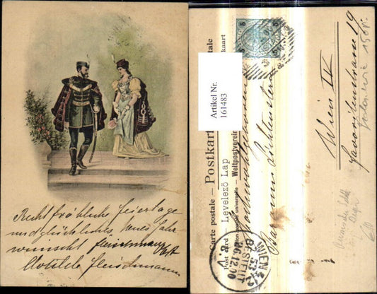 161483,Litho Künstler Ak Russischer Soldat m. Degen Uniform Frau Kleid Fächer