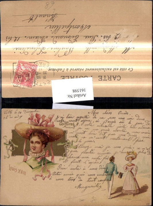 161598,Künstler Litho Frau Mann Hut Hutmode Mode z. Zeit Louis XVIII