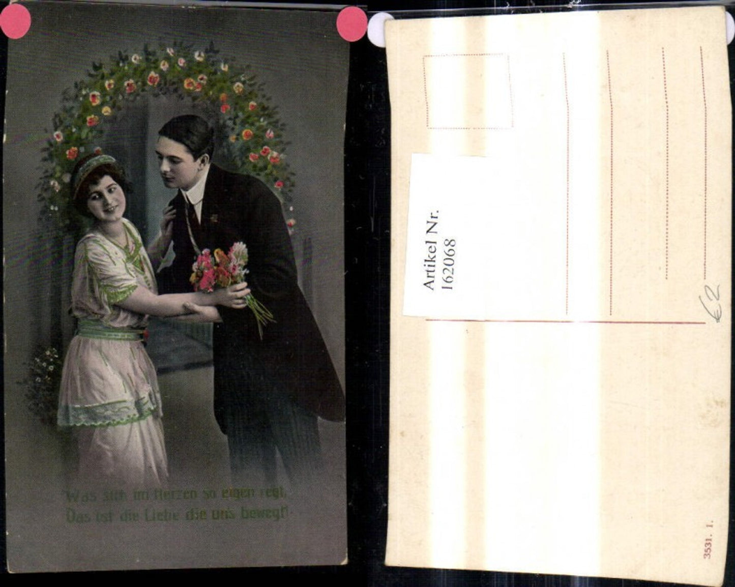 162068,Präge Ak Liebe Paar Blumen Goldverzierung Spruch Text