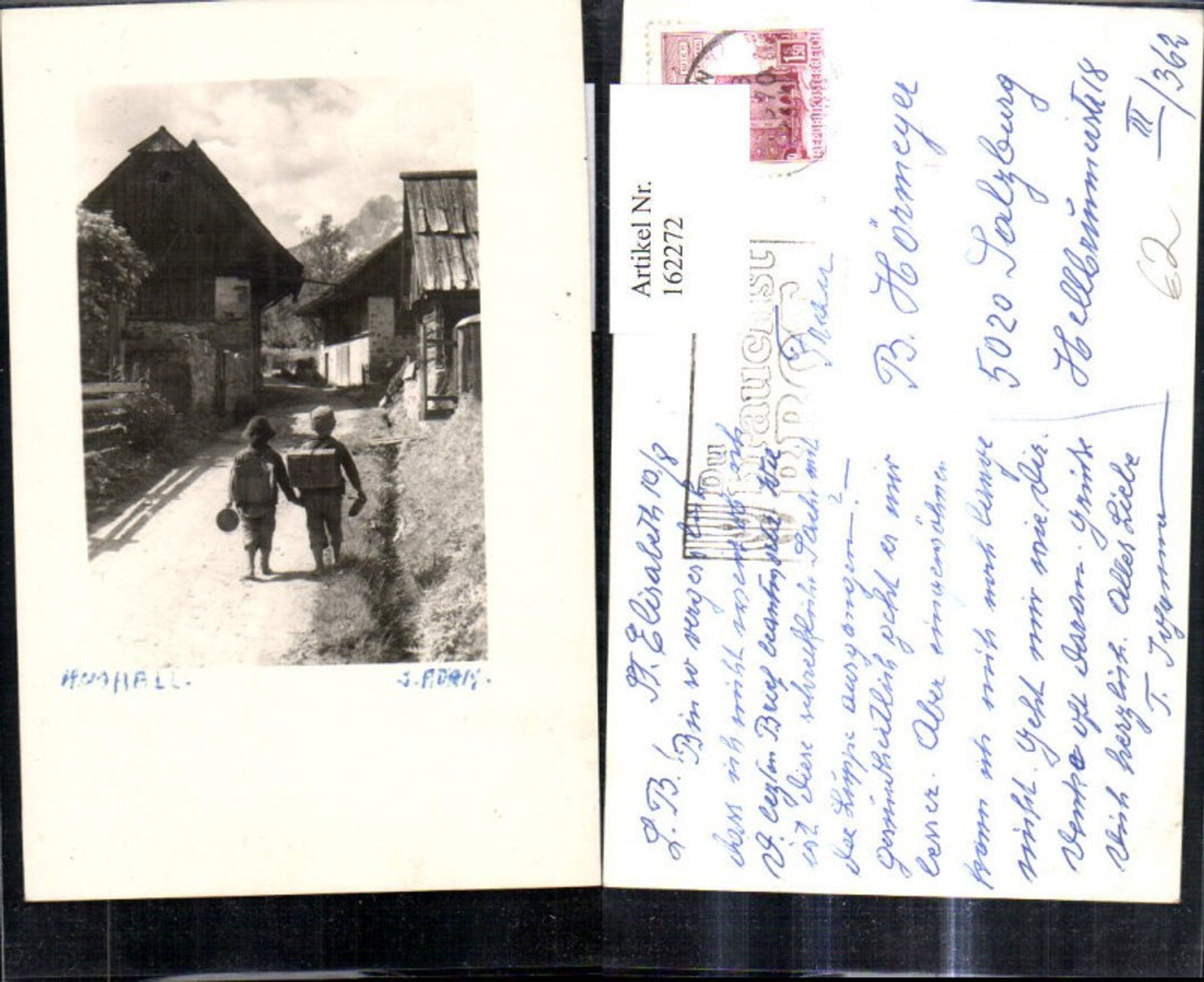 162272,Foto Ak Kinder gehen Dorfstrasse entlang
