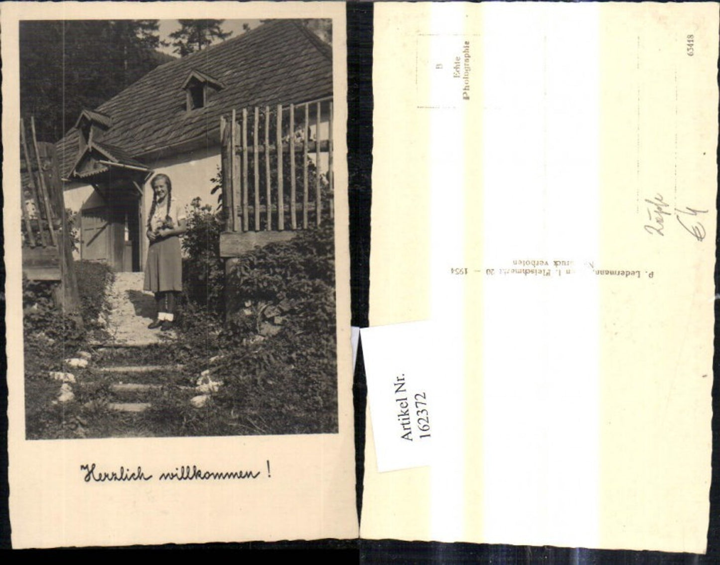 162372,Foto Ak Mädchen Zöpfe Eingang Haus Gartenzaun