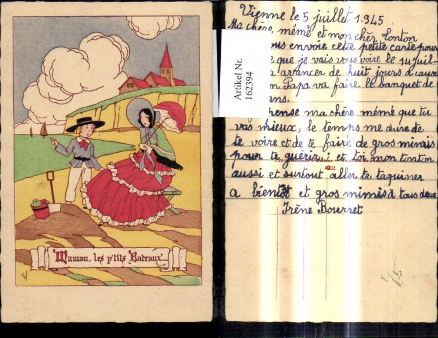 162394,Künstler Ak Frau m. Bub Kind a. Strand Sandburg Strandleben