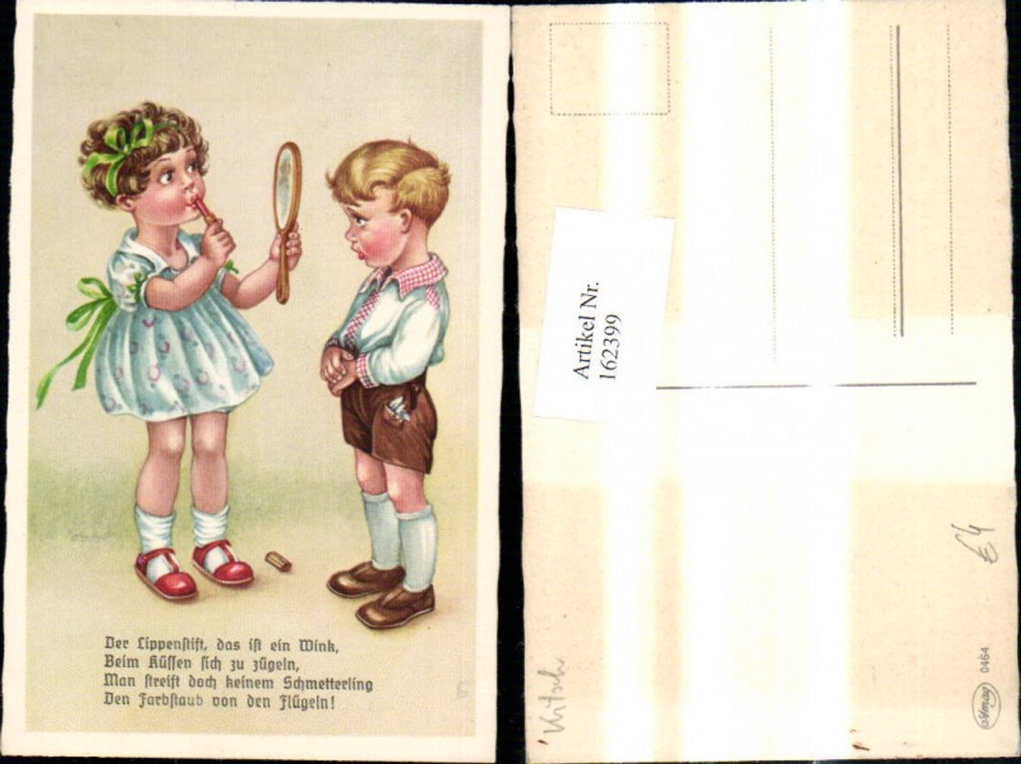 162399,Künstler Ak Kinder m. Spiegel Lippenstift Spruch Text