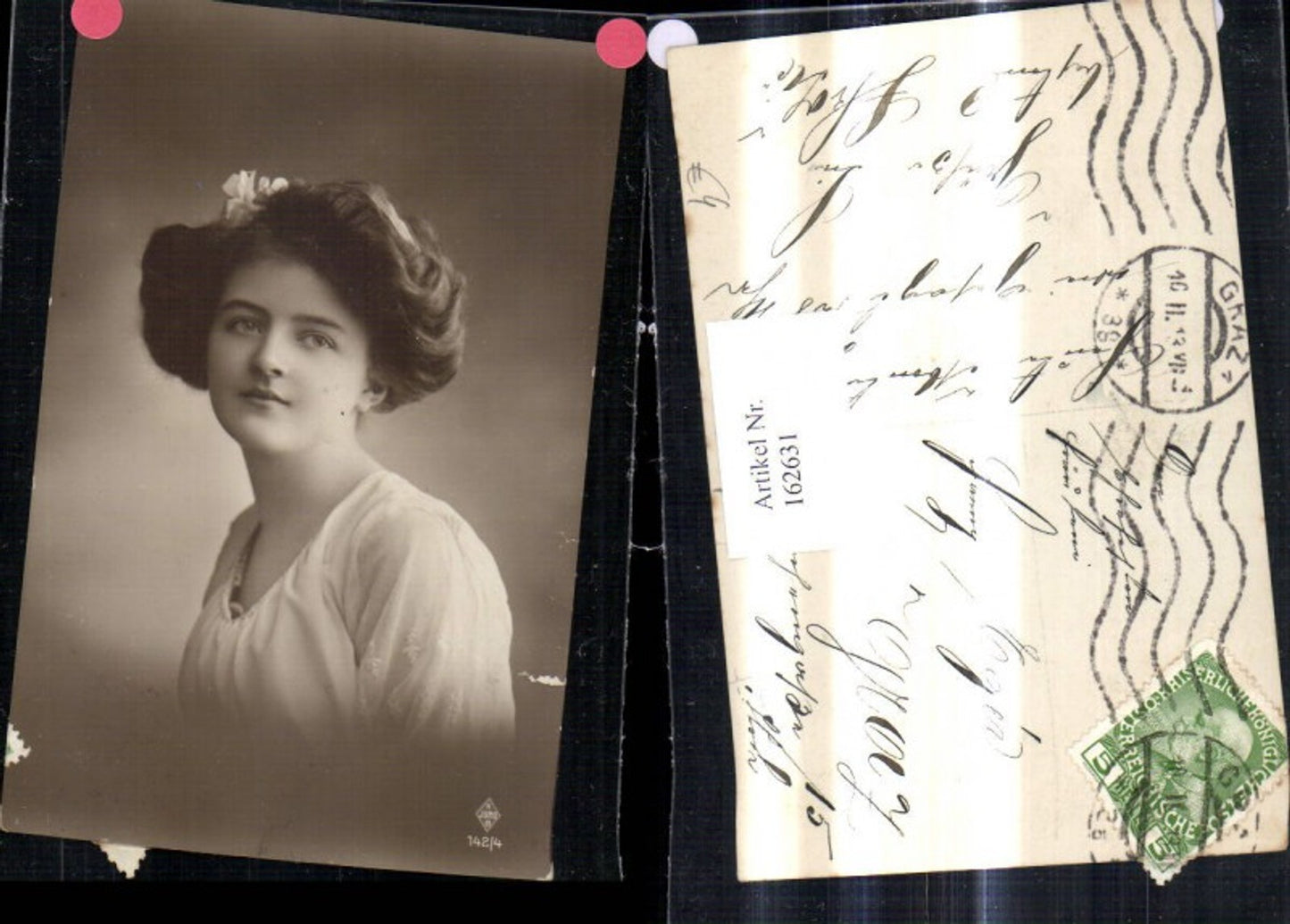 162631,Foto Ak Frau Portrait Haarschmuck Blume i. Haar