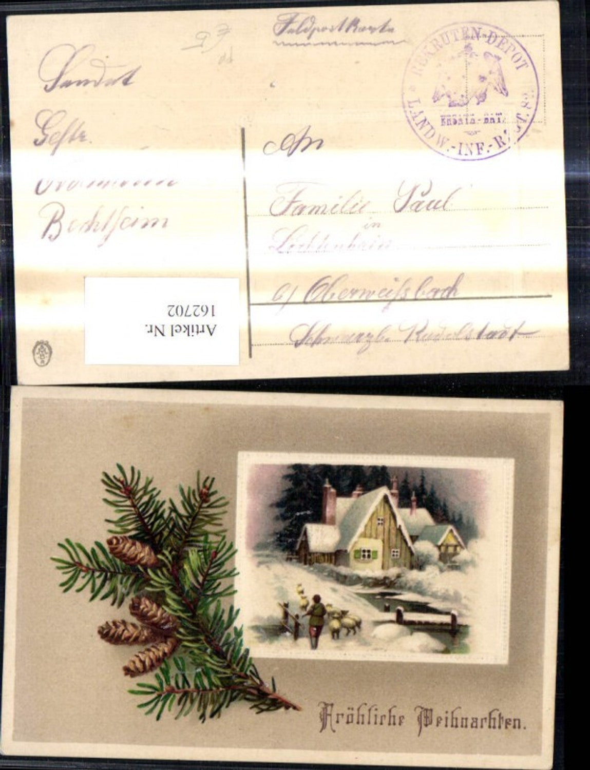 162702, Coinage Ak Christmas Winter House Bridge Shepherd Sheep FP Recruits Depot Land Inf. 82