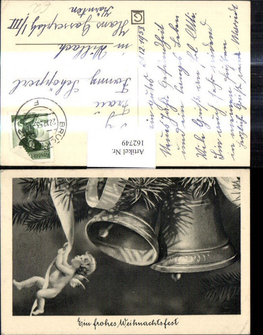 162749, Artist Ak Christmas Angel climbing a bow bells fir branches