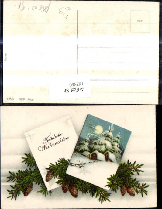 162860, Christmas Winter Village Fir Branches Cones Passepartout pub HWB 5406