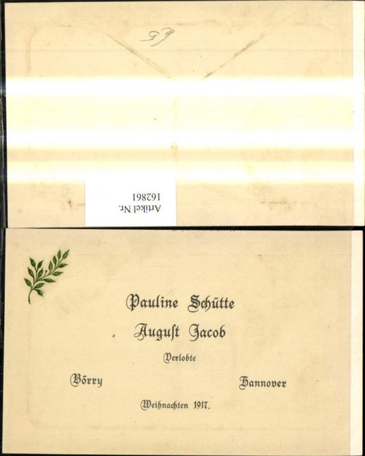 162861, Christmas Engagement Announcement Schütte Jacob Börry Hanover 1917