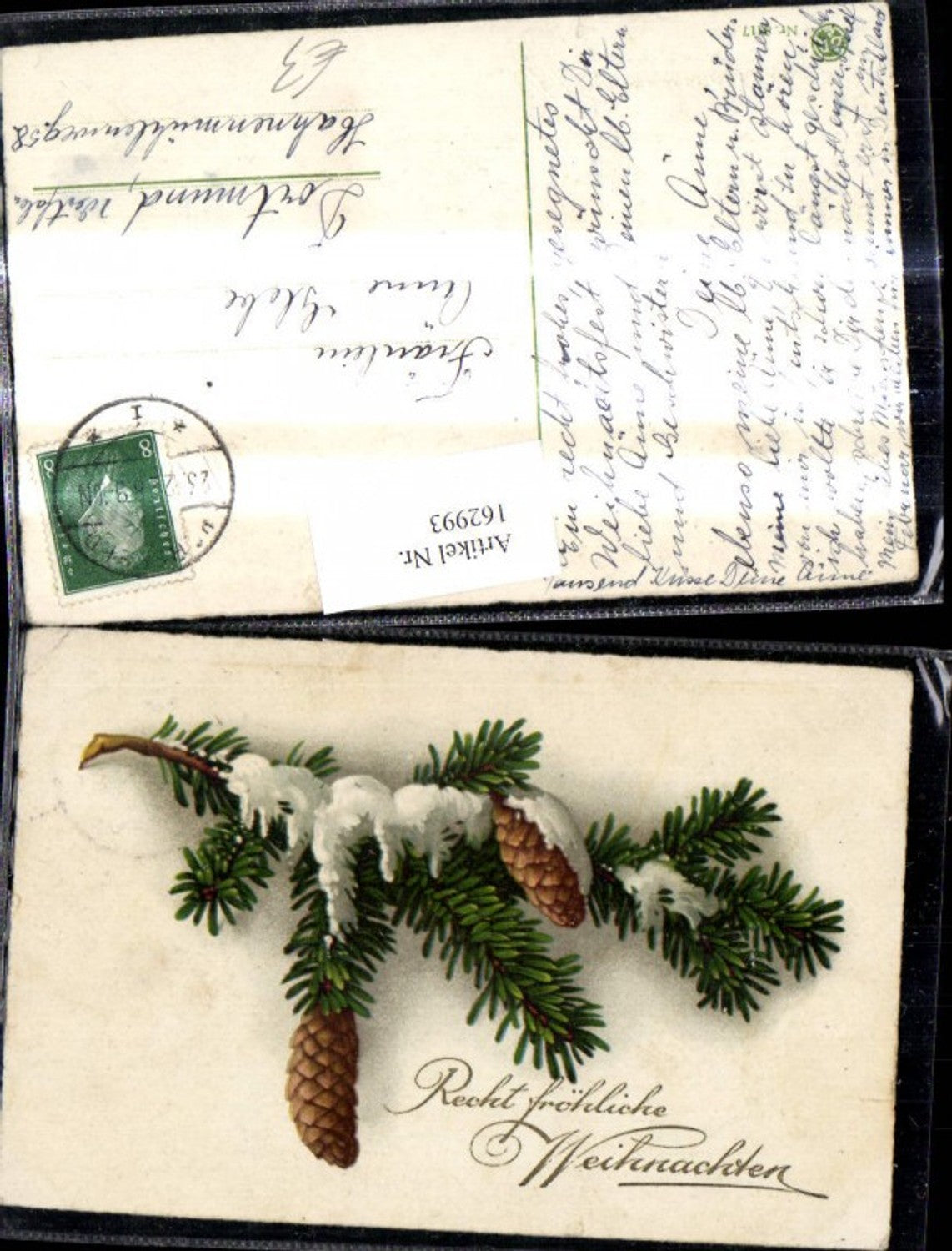 162993, Christmas fir branch cone with snow