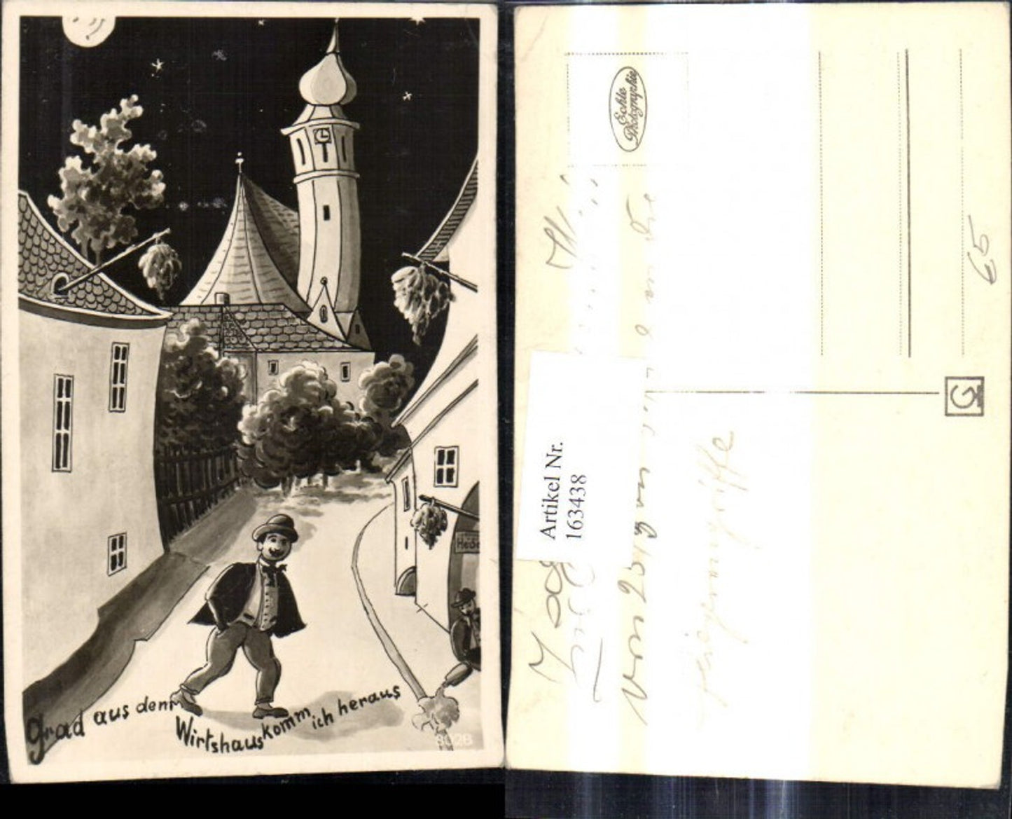 163438,Künstler Ak Scherz Humor Betrunkener Schwankendes Dorf Spruch Text