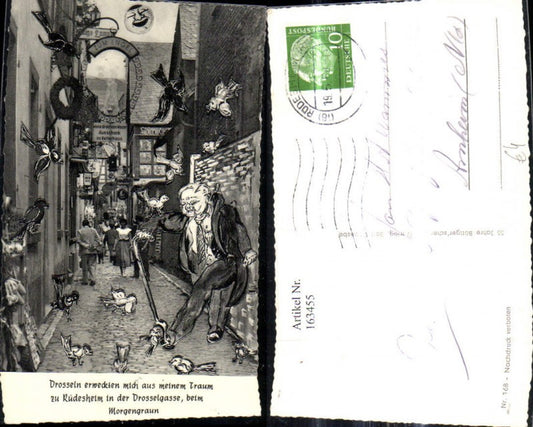 163455,Fotomontage Betrunkener Vögel i. Gasse Lachender Mond Mondgesicht Scherz Humor