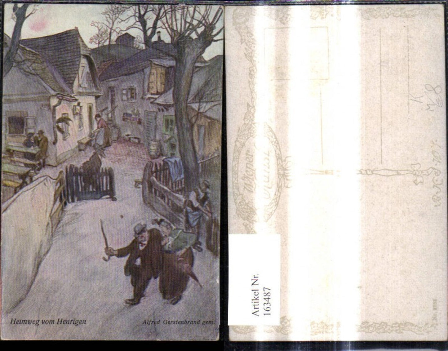 163487,Künstler Ak Alfred Gerstenbrand Heimweg v. Heurigen Betrunkener m. Frau Scherz Humor