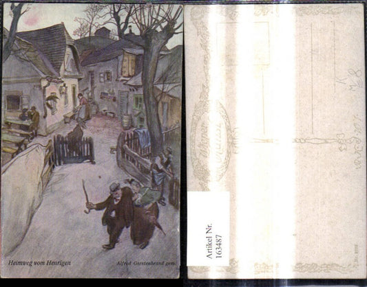 163487,Künstler Ak Alfred Gerstenbrand Heimweg v. Heurigen Betrunkener m. Frau Scherz Humor