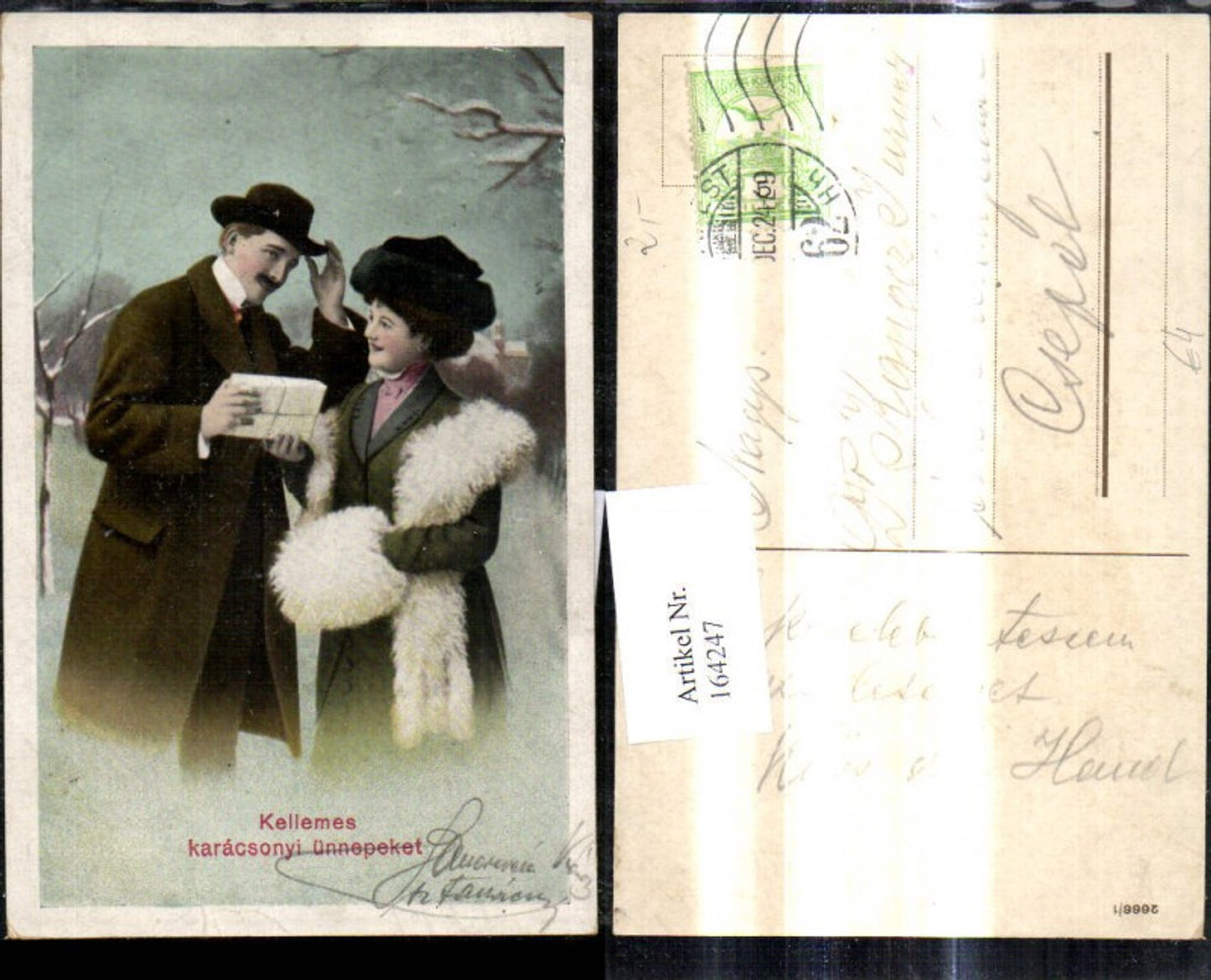 164247,Frau m. Hut Muff Pelzmode Hutmode Stola Mann Paket