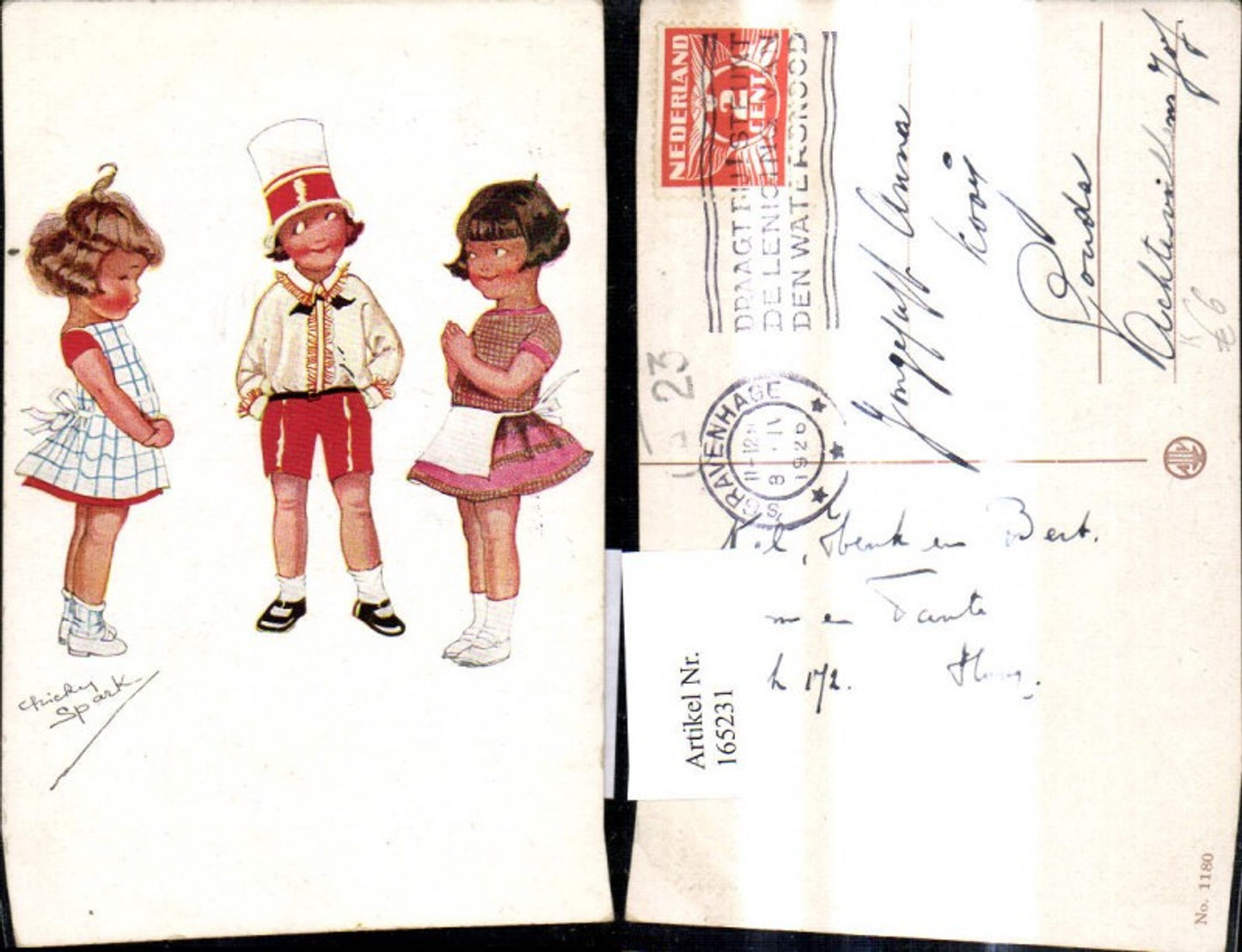165231,Künstler Ak Chicky Spark Kinder Kleider Schürzen Hut
