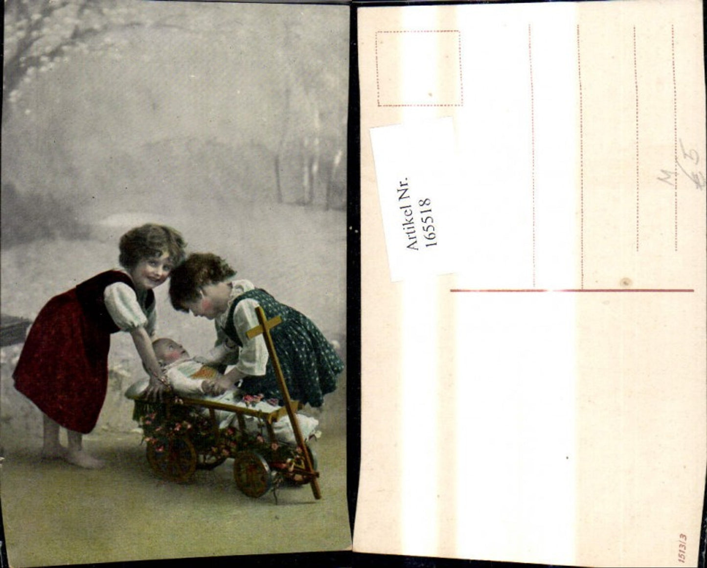 165518,Kinder Mädchen m. Leiterwagen m. Baby Kleinkind