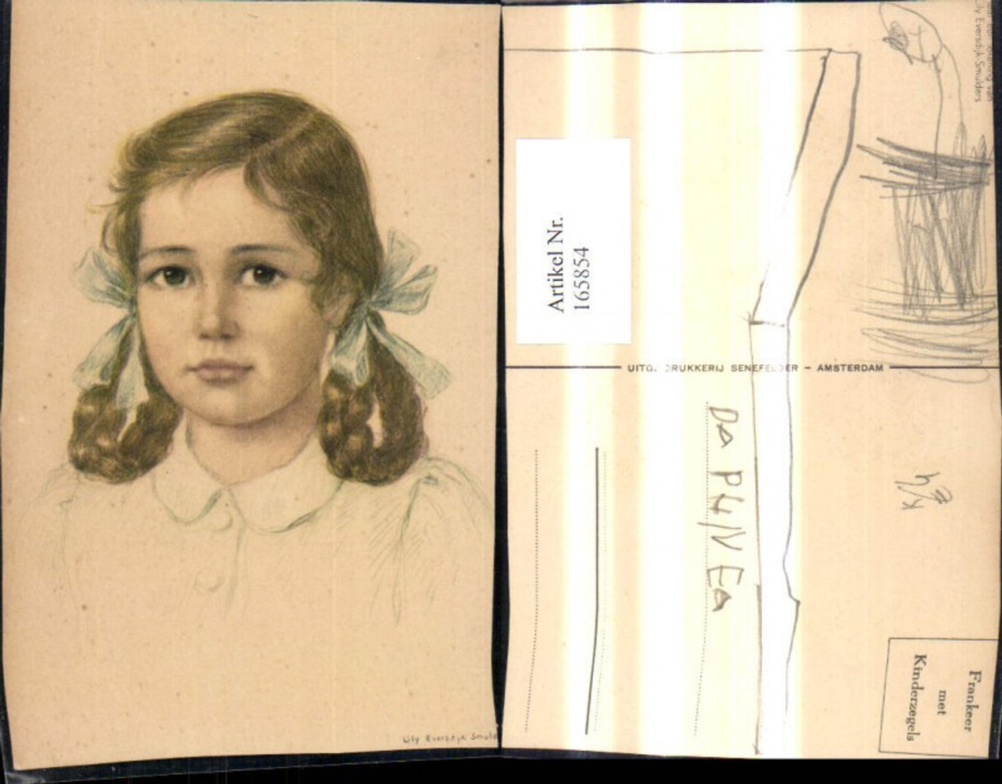 165854,Künstler Ak Mädchen m. Zöpfen Haarschleifen Portrait