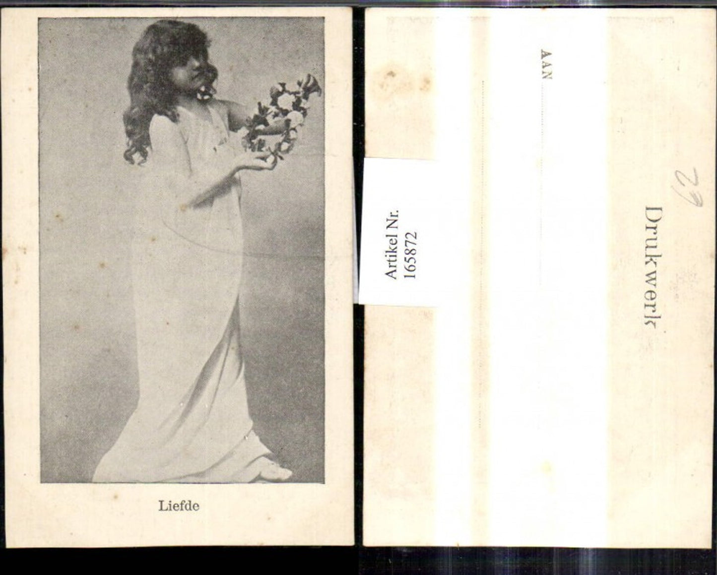 165872,Mädchen i. Kleid m. Blumenkranz i. Hand Liefde Liebe