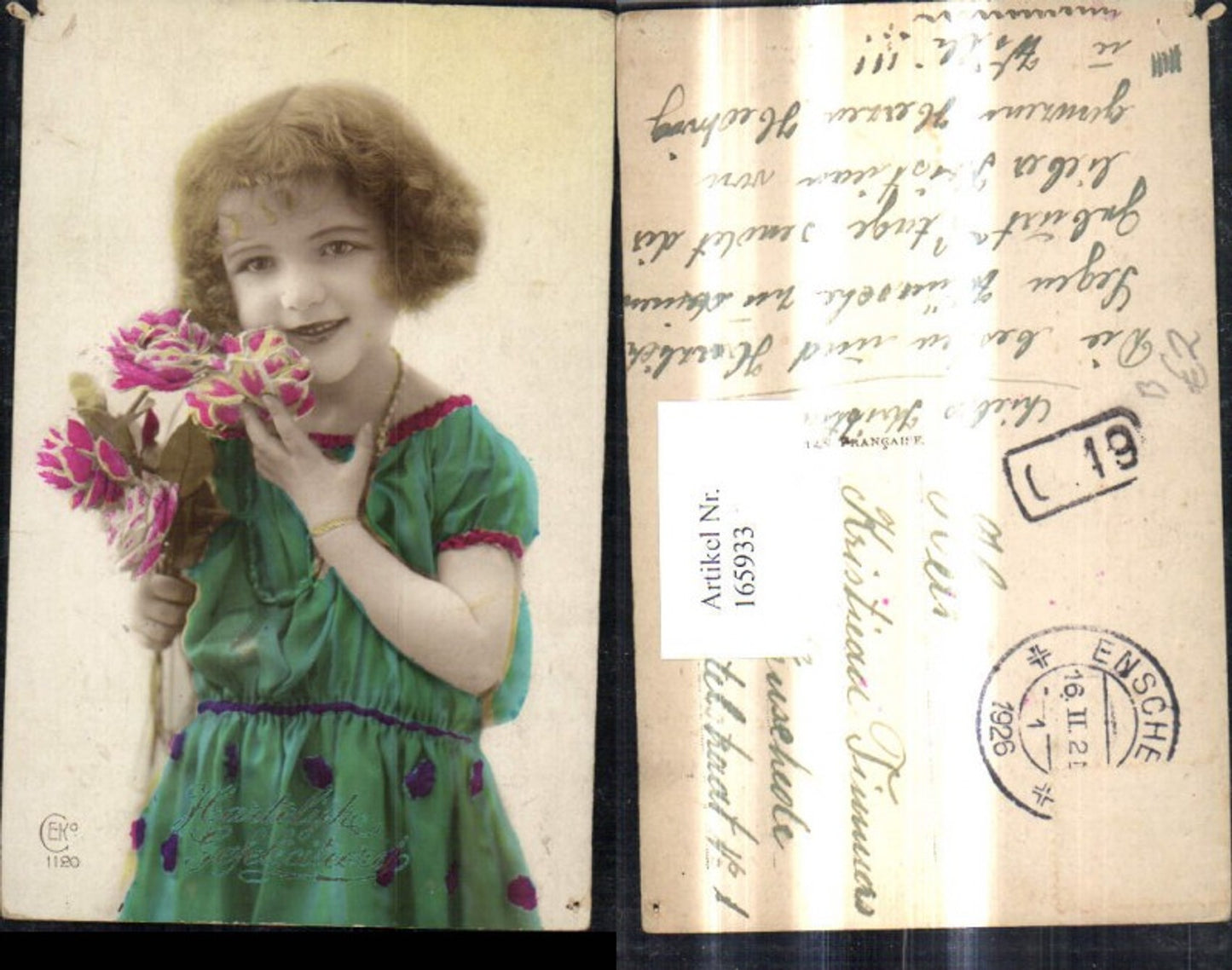 165933,Mädchen m. Rosen Rose Hartelijk Gefeliciterck