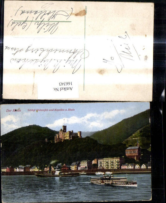 166343,Schloss Stolzenfels u. Kapellen a. Rhein Schiff Dampfer