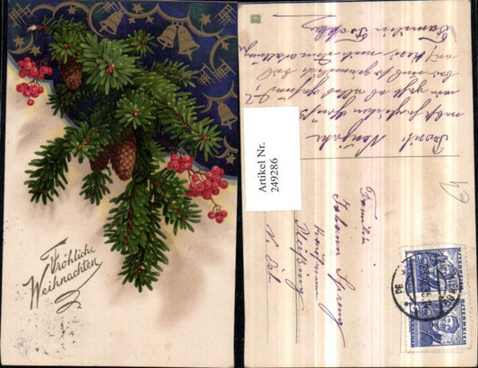 249286, Christmas fir branch cones bells berries