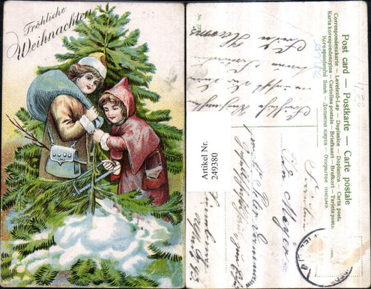 249380, Lithograph AK Christmas Children's Sack Bag Saw Christmas Tree