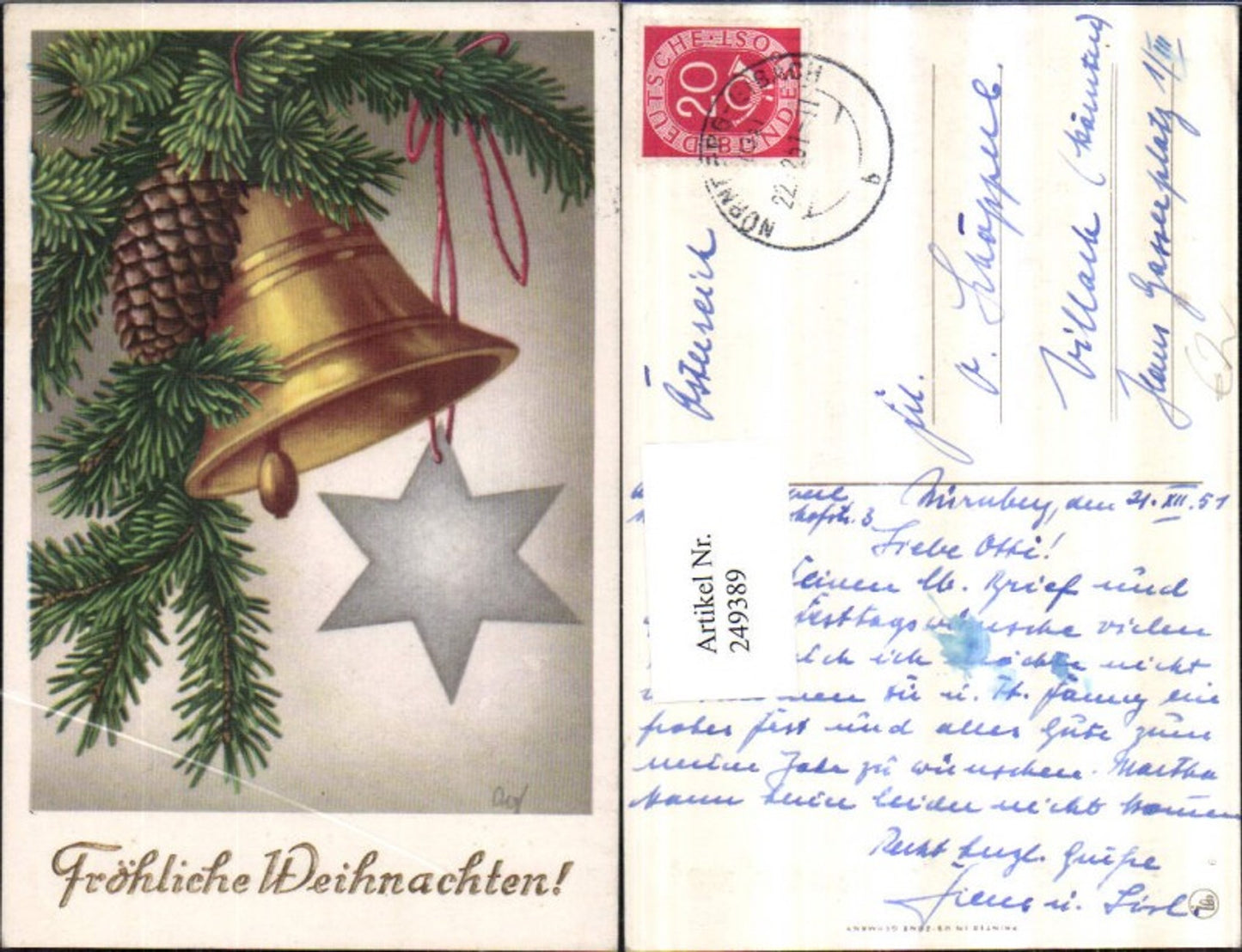 249389, Artist AK Christmas Fir branch Cone Bell Star