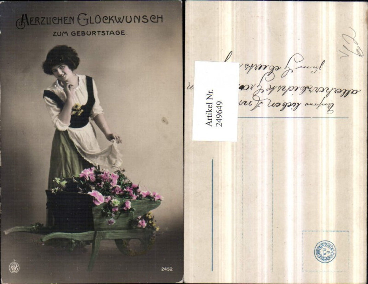 249649, Birthday Woman Apron Wheelbarrow with Flowers pub NPG 2452