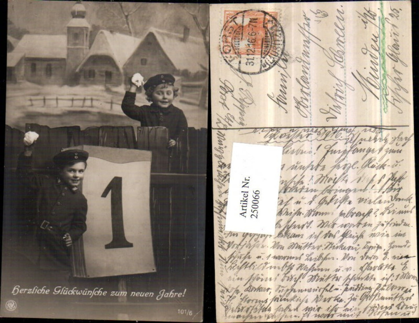 250066,Neujahr Ortsansicht Holzzaun Kinder in Uniform Schneebälle Kalender pub NPG 101/6