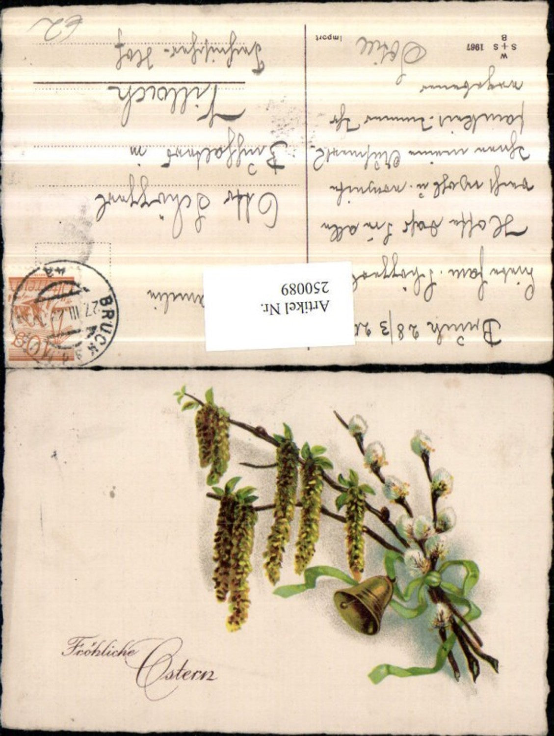 250089,Ostern Palmzweig Palmkätzchen Birkenzweig Früchte Glocke Schleife