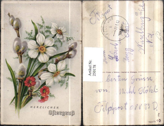 250178,Ostern Blumenstrauß Blumen weiße Narzissen Palmzweige Palmkätzchen