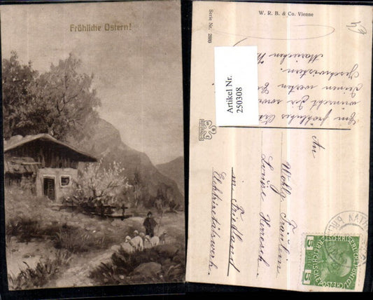 250308, Artist K Easter Landscape House Shepherd Sheep