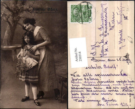 250314, Easter, woman, mother with child, chicks, palm branches, birch catkins