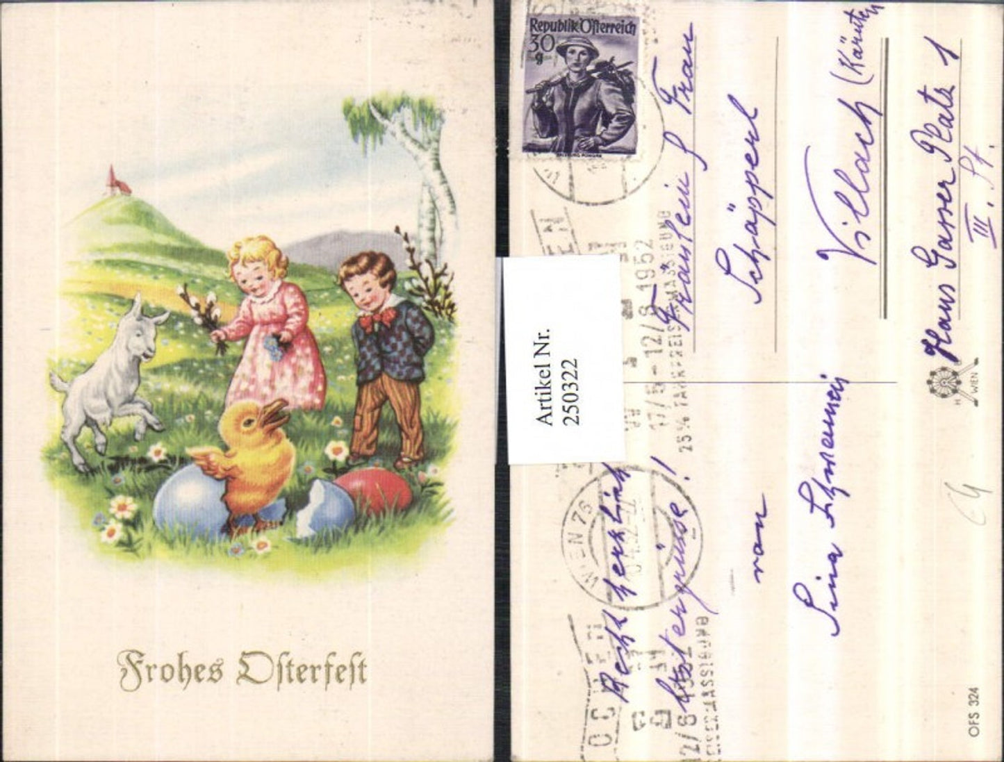 250322, Artist AK Easter Children with pussy willows chicks eggs goat