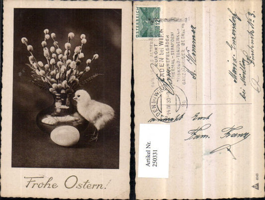 250331,Ostern Vase Palmkätzchen Palmzweige Küken Ei