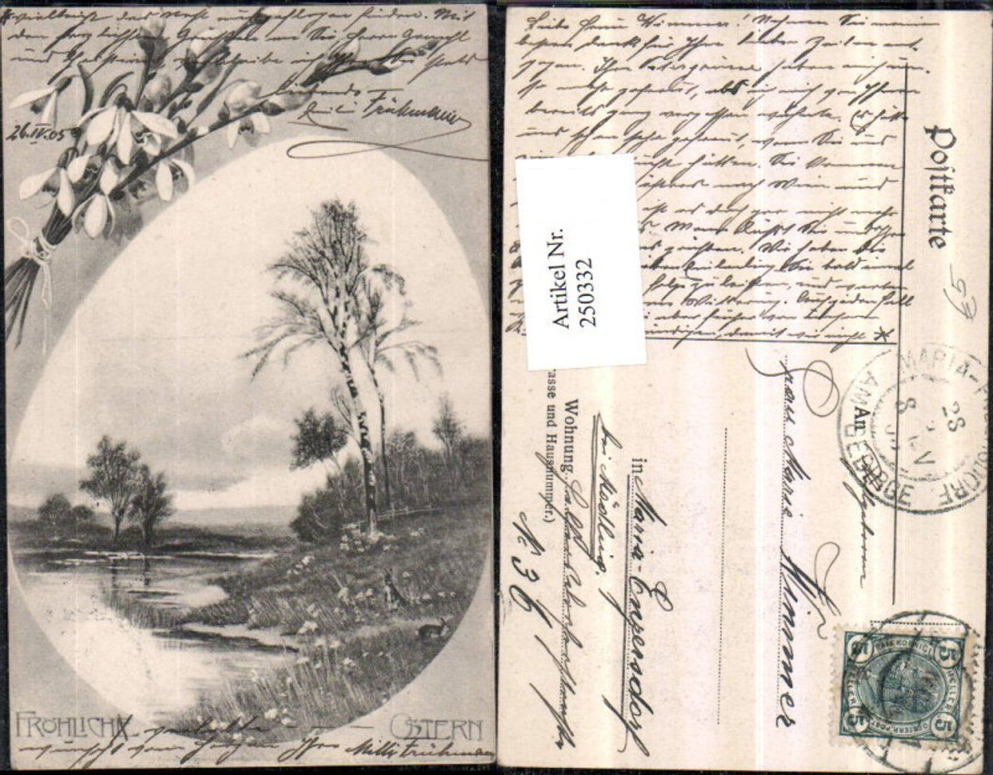 250332,Ostern Landschaft Hasen Passepartout Palmkätzchen Schneeglocken