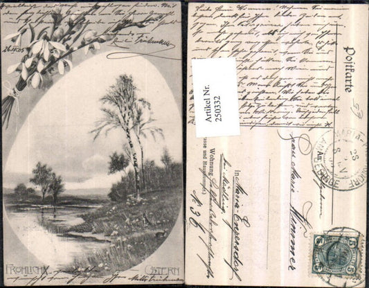 250332,Ostern Landschaft Hasen Passepartout Palmkätzchen Schneeglocken