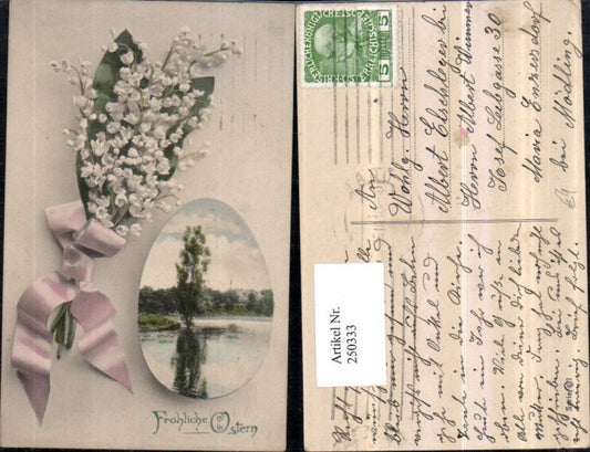 250333,Ostern Landschaft Passepartout Ei Blumenstrauß Märzenbecher Schleife