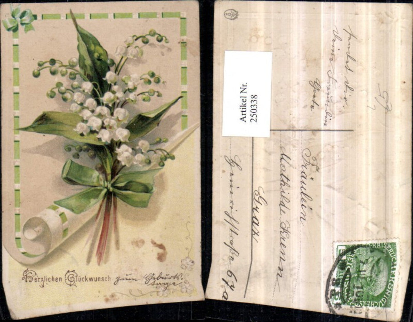 250338,Präge Litho AK Glückwunsch Blumenstrauß Märzenbecher Schleife