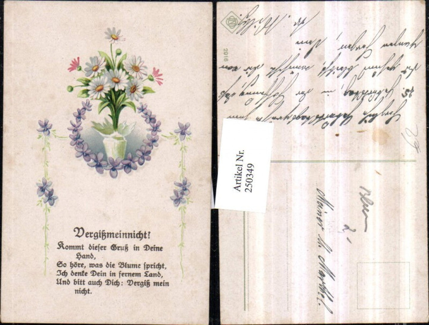 250349, Forget-me-not saying text daisies violets
