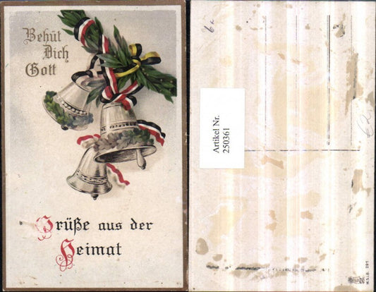 250361, Greetings from home. God protect you. Bells. Ribbons. Patriotism.