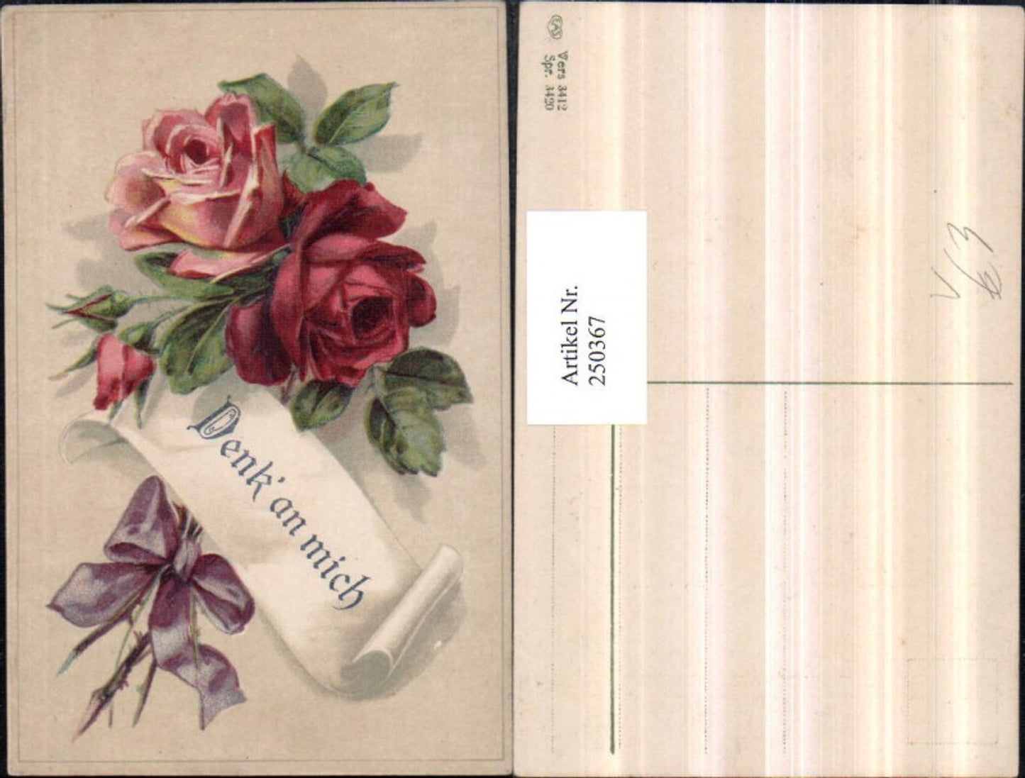 250367, Think of me scroll roses rose petals ribbon pub EAS 3412