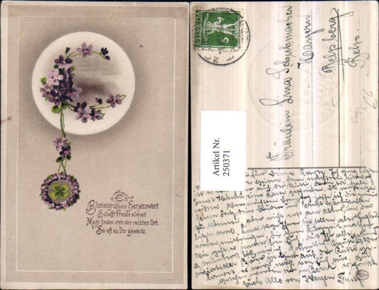 250371, Embosser Lithograph AK Flowers Violet Clover Saying Text