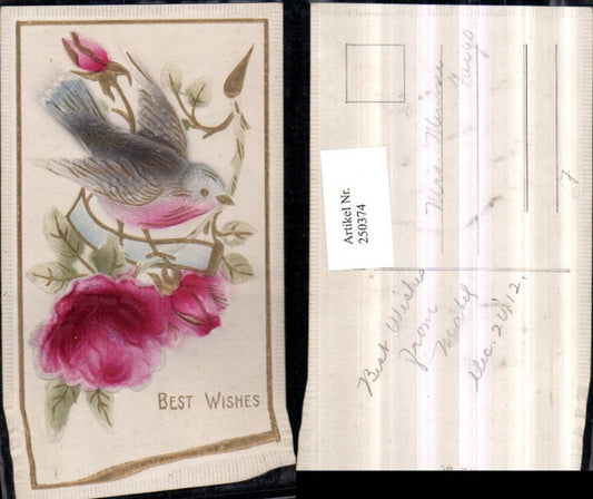 250374, Relief embossing AK bird roses rose blossom bud